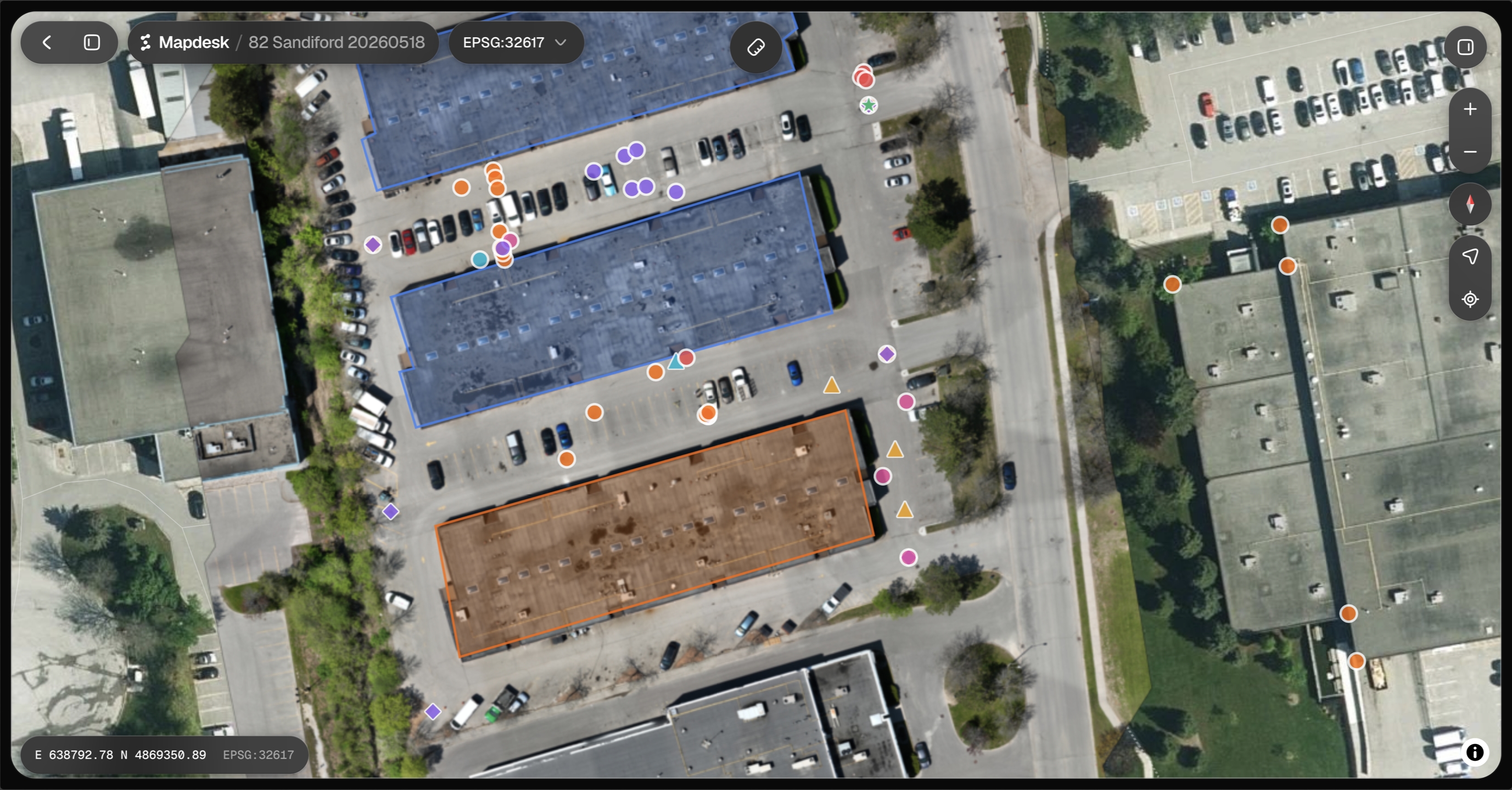 The day's captured points open in the Mapdesk browser workspace